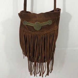 Brown Fringe Suede Shoulder Bag